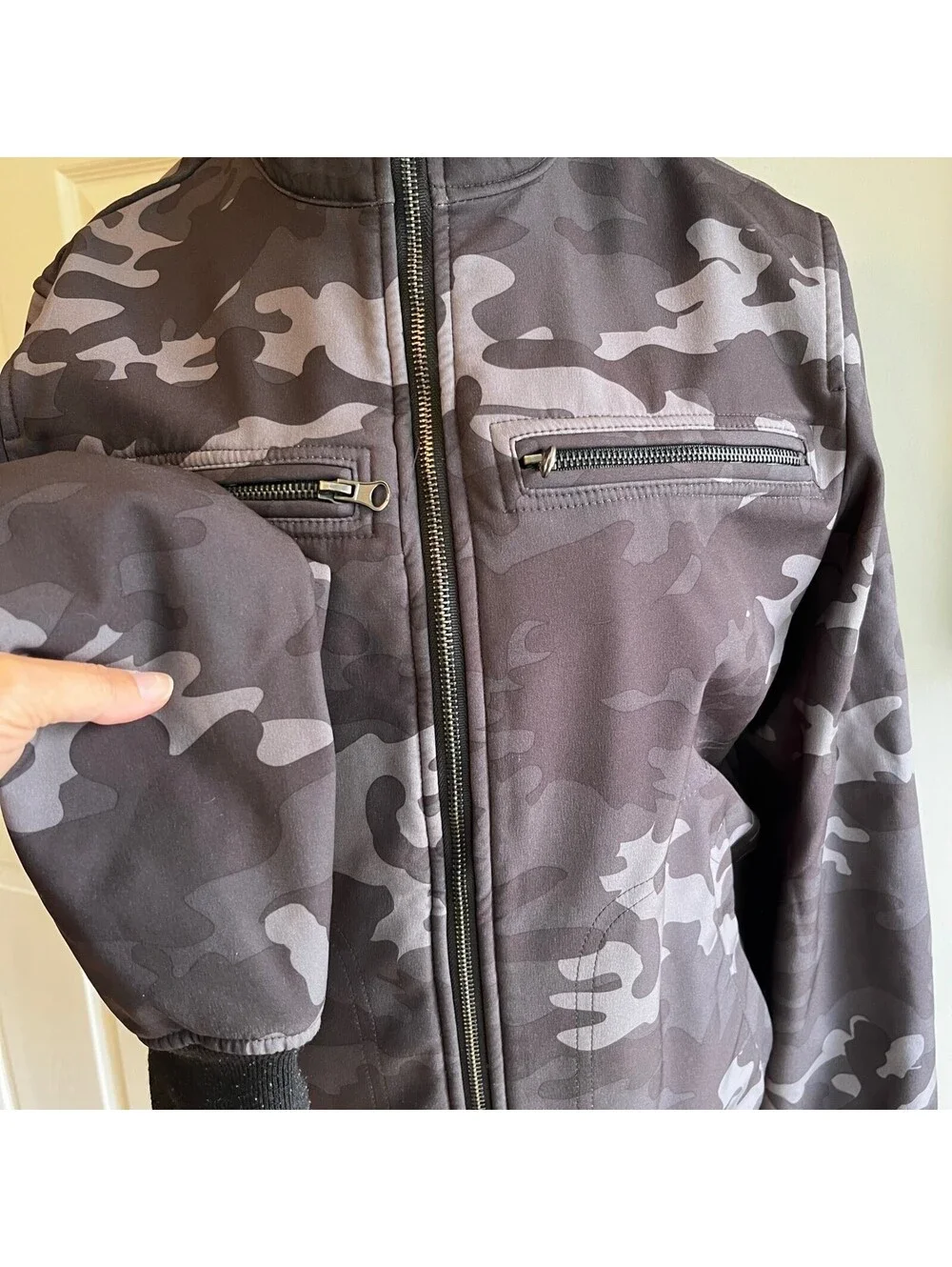 David Bitton Buffalo Camo Moto Jacket Men's Front Zipped Lined Small Bomber